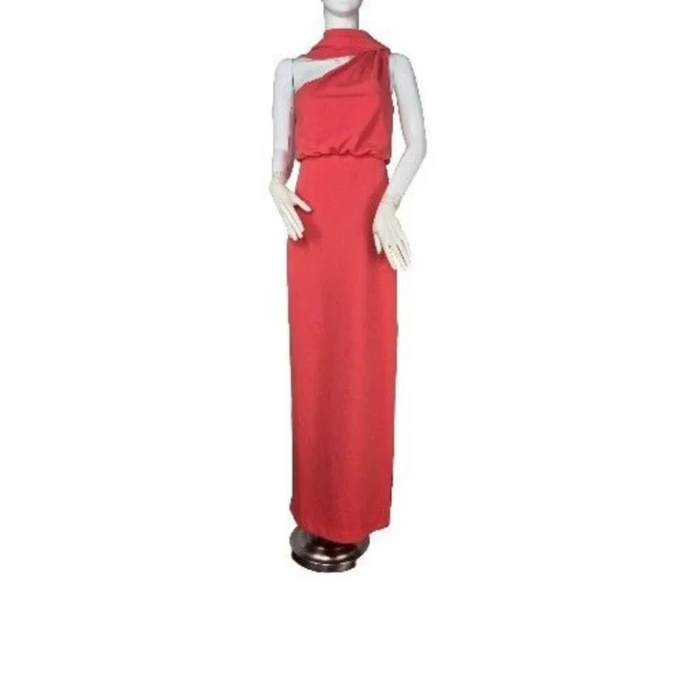 Belle Badgley Mischka Raya Dress Size 0 Draped One Shoulder Gown Coral Pink (02) - Picture 1 of 10